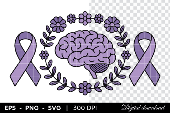 Alzheimer’s Awareness Brain with Flowers Graphics