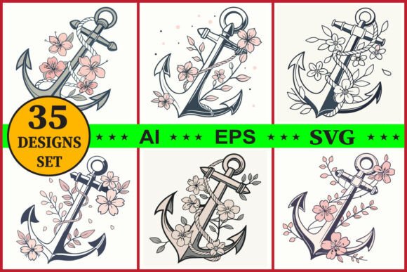 Anchor with Flowers Vector Bundle Set