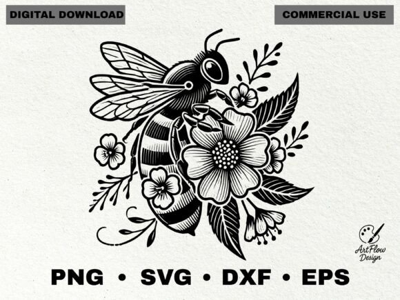Bee with Flowers Silhouette SVG – A Versatile Graphic for Blogs and Websites