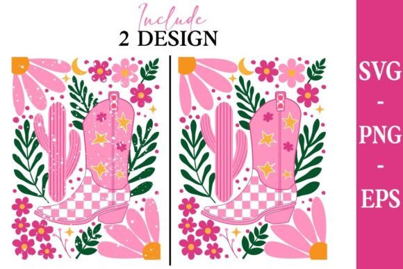 Boho Cowgirl Boot and Flowers Graphics