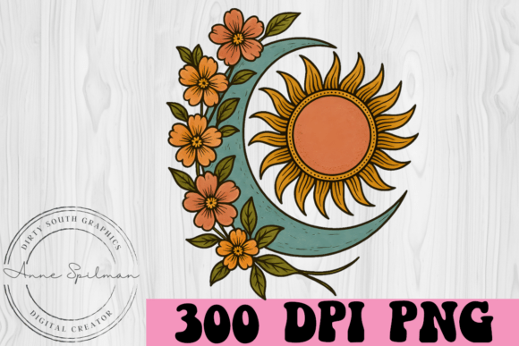 Boho Sun Moon Celestial Flowers Graphics