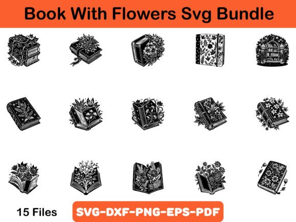Book with Flowers Svg Bundle Graphics