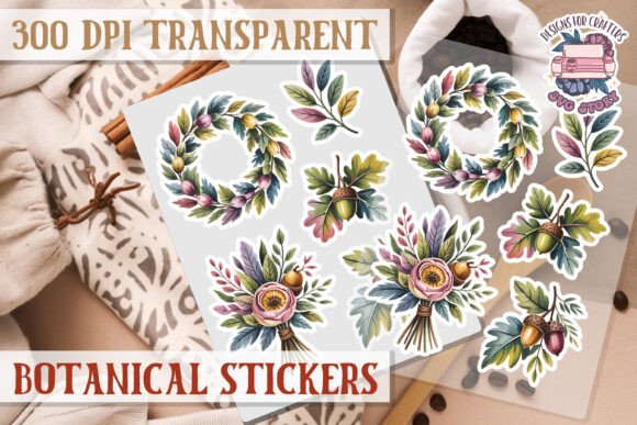 Botanical Sticker Sheet PNG Flowers Graphics