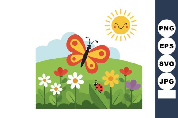 Butterfly Flying over Colorful Flowers U