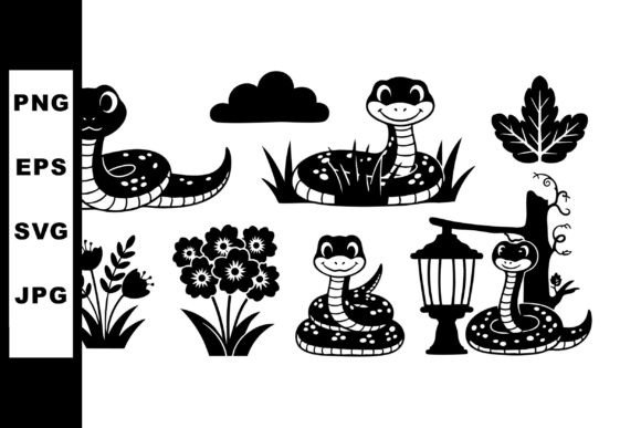 Cartoon Snakes with Plants Flowers and L Illustration for Branding