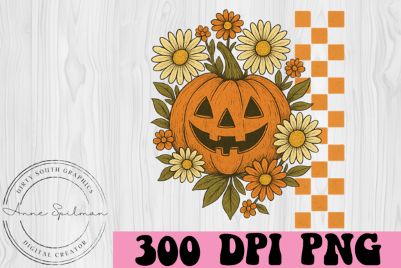 Checkered Flowers Pumpkin Scene