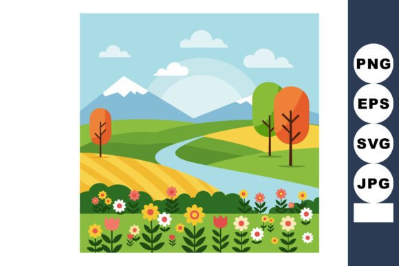 Colorful Autumn Landscape Graphics for Digital Sellers