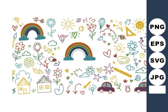 Colorful Hand-drawn Rainbows Flowers Sun Graphics Review