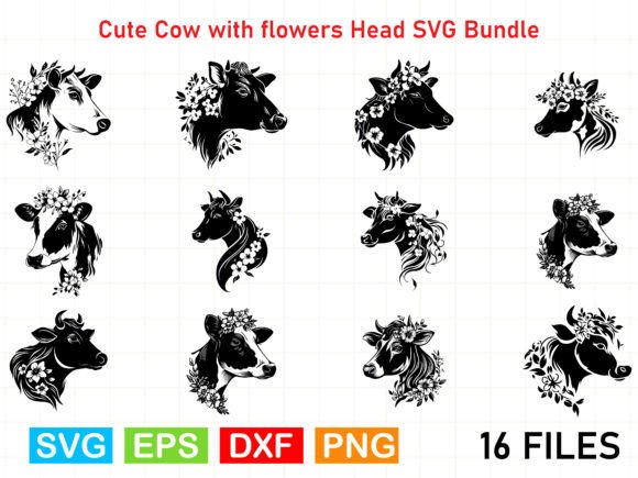 Cute Cow with Flowers Head SVG Bundle
