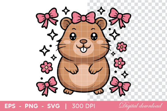 Cute Hamster with Bows and Flowers Graphics