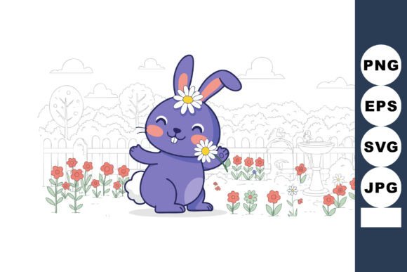 Cute Purple Bunny with Flowers in Spring Graphics