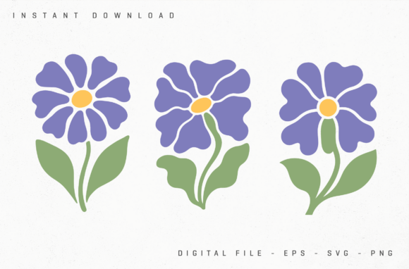 Cute Purple Daisy Flowers Set
