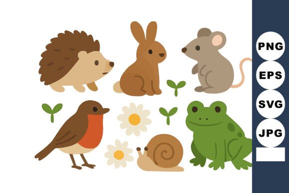 Cute Woodland Animals with Flowers and S
