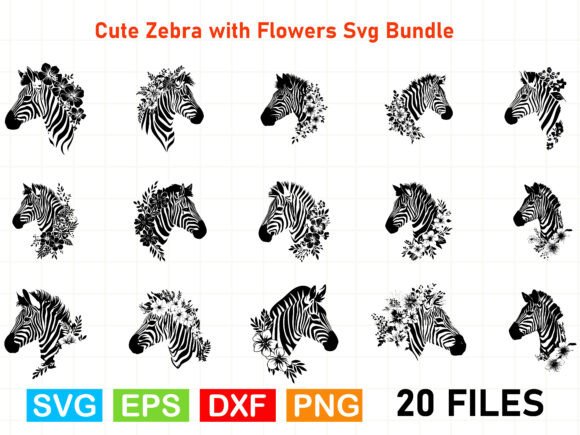 Cute Zebra with Flowers Svg Bundle