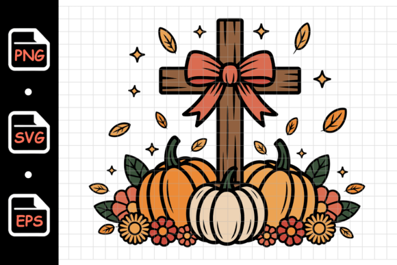 Fall Cross with Pumpkins and Flowers Graphics