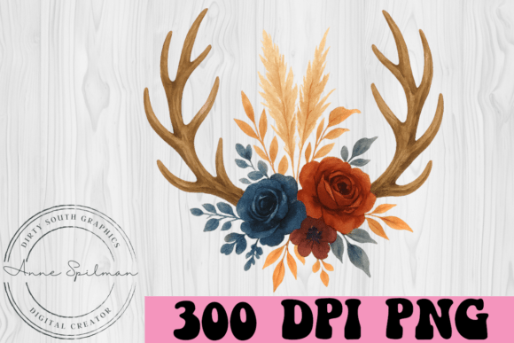 Fall Flowers Deer Antlers Arrangement Graphics