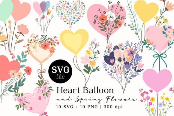 Flowers Balloon Spring Valentine Graphics for Local Branding