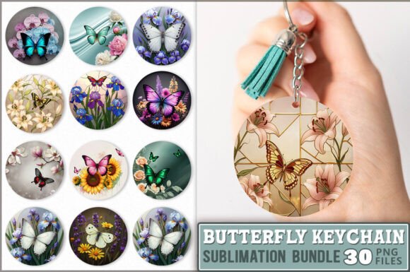 Flowers Butterfly Keychain Bundle Graphics for Local Branding
