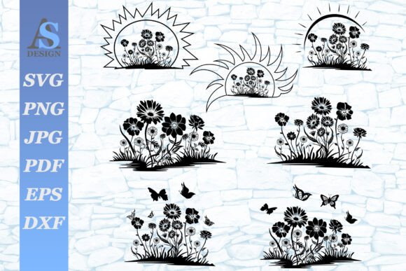 Flowers, Sun, Butterfly SVG