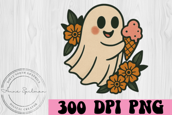 Ghost W Flowers Ice Cream Cone Graphics for Digital Sellers
