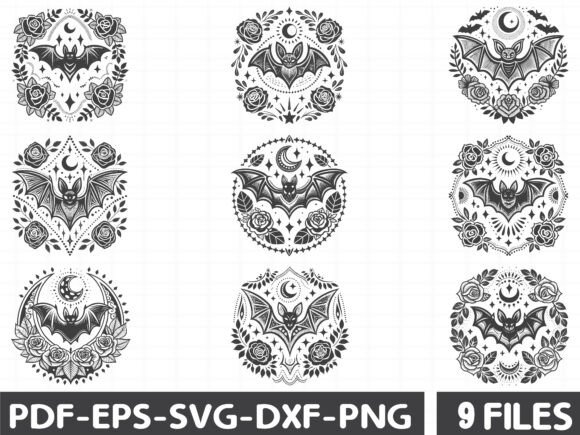 Gothic Bat with Moon and Roses SVG - A Unique Graphic Design Asset