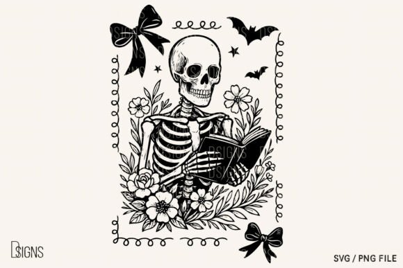 Halloween Svg Skeleton Read Book Flowers