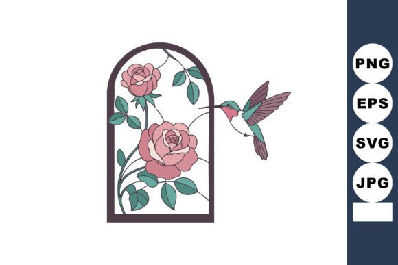 Hummingbird Feeding on Pink Roses in Arc Graphics