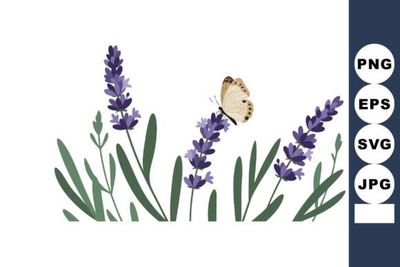 Lavender Flowers with Butterfly Sitting Graphics