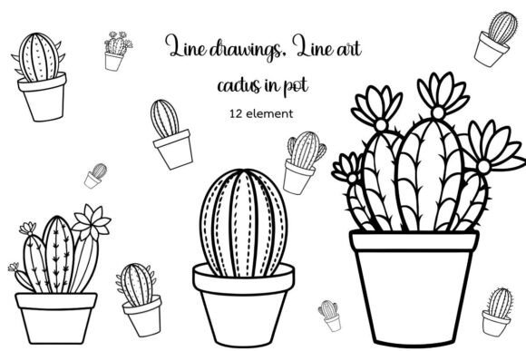 Lines a Cactus with Flowers in Pot