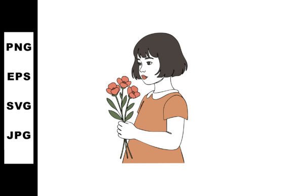 Little Girl Holding Red Flowers in Orang