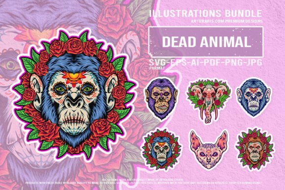 Mexican Gothic Animals with Roses Horror Graphics