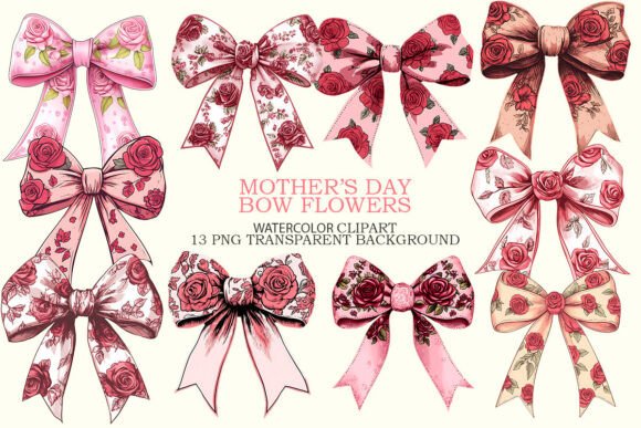 Mothers Day Bow Flowers Graphics Bundle