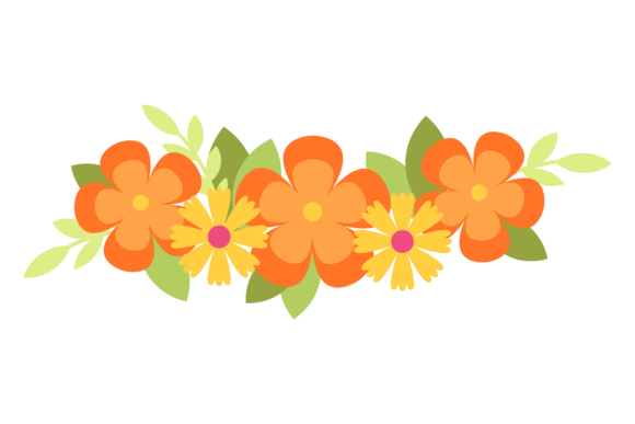 Orange Flowers with Green Leaves Graphics