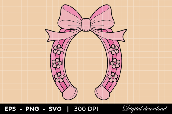 Pink Horseshoe with Pink Bow and Flowers Graphics