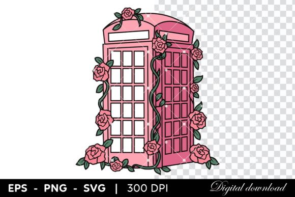 Pink Retro Telephone Booth with Roses