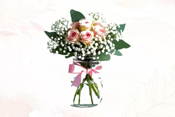 Pink Roses and Baby s Breath Bouquet Graphics
