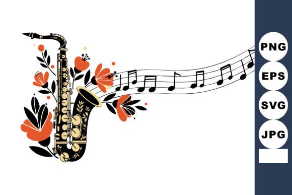 Saxophone with Orange Flowers and Musica Graphics