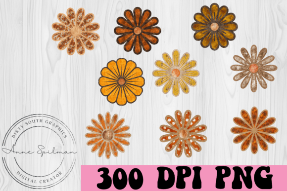 Set of 9 Primitive Grunge Flowers Graphics for Digital Sellers