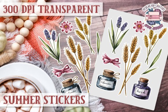 Summer Sticker Sheet PNG Flowers Beach Graphics
