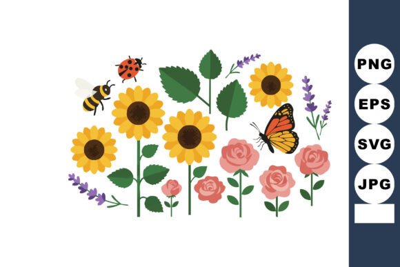 Sunflowers Roses Butterfly Bee Ladybug L Graphics