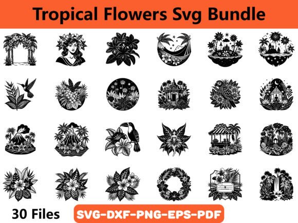 Tropical Flowers Svg Bundle Graphics