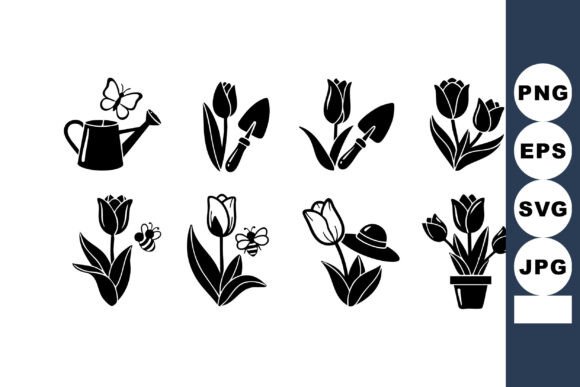 Tulip Flowers with Gardening Tools Graphic for Branding