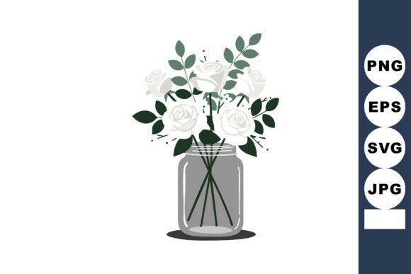 White Roses Bouquet in Glass Jar Graphic