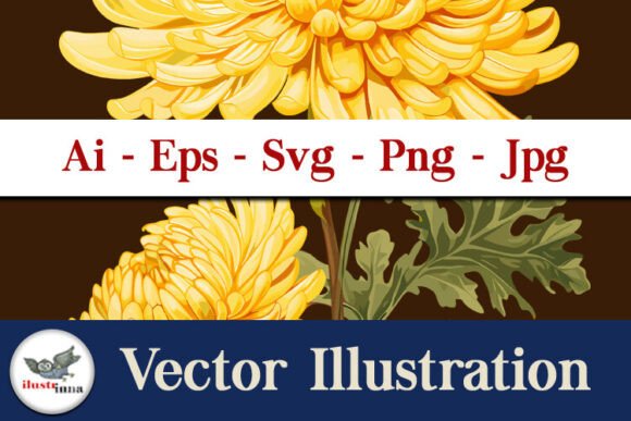 Yellow Chrysanthemum Vector Flowers Pack for Graphics and Illustrations